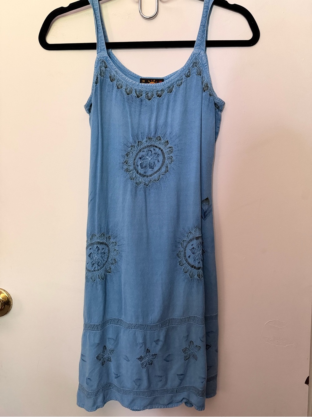 raya sun Light Blue Embroidered Midi Dress
